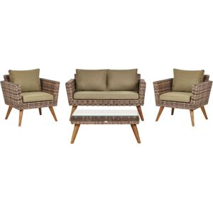 BELIANI Garden Lounge Set with Table 4 Seater VITTORIA PE Rattan Olive Green BELIANI Garden Lounge Set with Table 4 Seater VITTORIA PE Rattan Olive Green