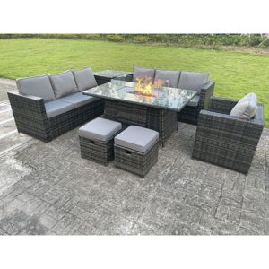 Fimous Outdoor Rattan Garden Furniture Gas Fire Pit Dining Table Gas Heater Sets Lounge Chairs Small Footstools Dark Mixed Grey 9 Seater Fimous Outdoor Rattan Garden Furniture Gas Fire Pit Dining Table Gas Heater Sets Lounge Chairs Small Footstools Dark Mixed Grey 9 Seater