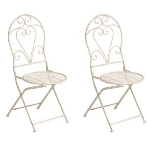 Beliani - Outdoor Set of 2 Chairs Metal Vintage Style Floral Pattern Folding Iron Frame Light Beige Folelli Beliani - Outdoor Set of 2 Chairs Metal Vintage Style Floral Pattern Folding Iron Frame Light Beige Folelli