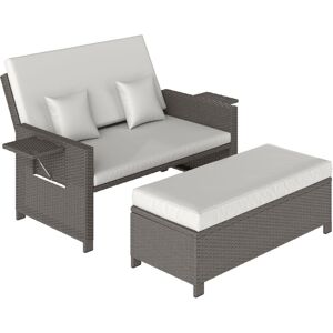Outsunny - 2 Seater Garden Patio Outdoor Rattan Furniture Sofa Sun Lounger White Outsunny - 2 Seater Garden Patio Outdoor Rattan Furniture Sofa Sun Lounger White