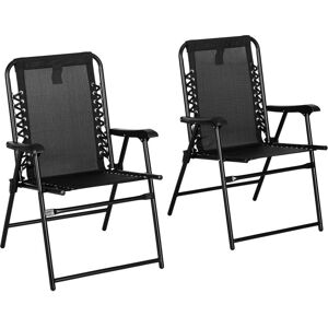 Outsunny - 2Pcs Outdoor Patio Folding Chairs, Portable Garden Loungers Black Outsunny - 2Pcs Outdoor Patio Folding Chairs, Portable Garden Loungers Black