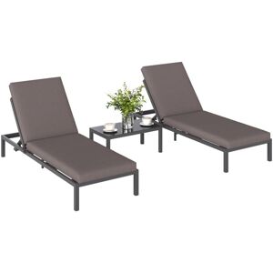 Outsunny - 3-PCS pe Rattan Lounge Set, Aluminium Recliner Sofa Bed Set, Grey Outsunny - 3-PCS pe Rattan Lounge Set, Aluminium Recliner Sofa Bed Set, Grey