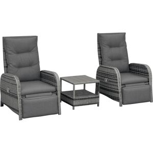 Outsunny 3 PCs Rattan Chaise Lounge Sofa Set w/ Cushion for Patio Yard Porch Mixed Grey Outsunny 3 PCs Rattan Chaise Lounge Sofa Set w/ Cushion for Patio Yard Porch Mixed Grey