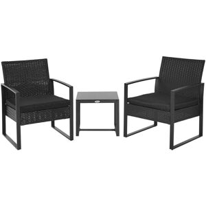 Outsunny - 3 Pieces Rattan Patio Bistro Set 2 Chairs Coffee Side Table Set Black Outsunny - 3 Pieces Rattan Patio Bistro Set 2 Chairs Coffee Side Table Set Black