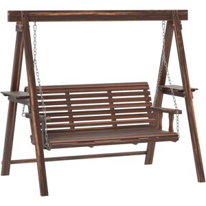 Outsunny 3 Seater Wooden Garden Swing Chair with Side Tables Outsunny 3 Seater Wooden Garden Swing Chair with Side Tables