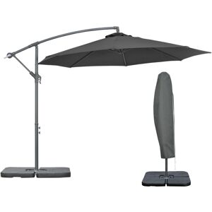 Outsunny 3(m) Garden Banana Parasol Cantilever Umbrella w/ Base Weights & Cover Black - Black
