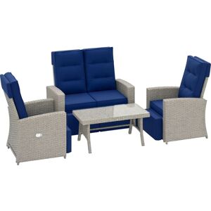 Outsunny - 4 Piece Rattan Garden Furniture Set with Sofa, Glass Table Navy blue Outsunny - 4 Piece Rattan Garden Furniture Set with Sofa, Glass Table Navy blue