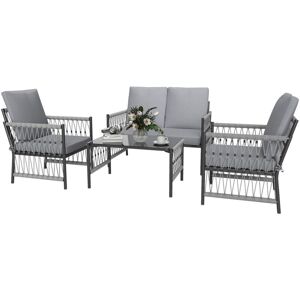 Outsunny - 4 Seater Rattan Garden Sofa Set with Glass Top Coffee Table Grey Outsunny - 4 Seater Rattan Garden Sofa Set with Glass Top Coffee Table Grey