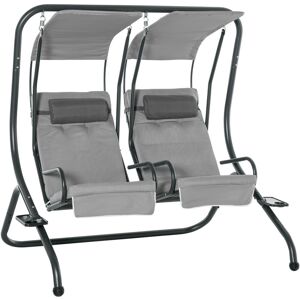 Outsunny Canopy Swing 2 Separate Relax Chairs w/ Removable Canopy Grey - Grey - Outsunny