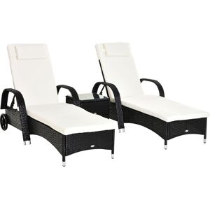 Outsunny - 3 pcs Rattan Lounger Recliner Bed Garden Furniture Set w/ Side Table Outsunny - 3 pcs Rattan Lounger Recliner Bed Garden Furniture Set w/ Side Table