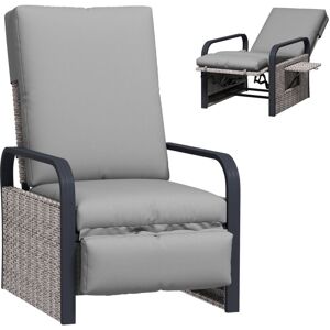Outsunny - Rattan Garden Recliner Chair Sun Lounger w/ Side Tray, Grey Outsunny - Rattan Garden Recliner Chair Sun Lounger w/ Side Tray, Grey