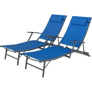 Outsunny - Set of 2 Garden Sun Loungers, Folding Chaise Lounge Chairs, Blue Outsunny - Set of 2 Garden Sun Loungers, Folding Chaise Lounge Chairs, Blue
