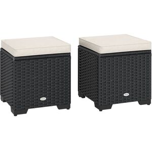 Outsunny - Set of 2 Rattan Footstool, Storage Ottoman w/ Cushions, Cream Outsunny - Set of 2 Rattan Footstool, Storage Ottoman w/ Cushions, Cream