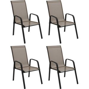 Outsunny Set of 4 Garden Dining Chair Set Outdoor w/ High Back Armrest Grey Outsunny Set of 4 Garden Dining Chair Set Outdoor w/ High Back Armrest Grey