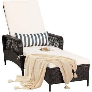 Costway - Patio pe Wicker Rattan Lounge Chair Poolside Chaise Lounge w/Cushion Costway - Patio pe Wicker Rattan Lounge Chair Poolside Chaise Lounge w/Cushion