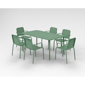 Porto 6 Seater Stacking Rectangular Dining Set - Steel - Olive Porto 6 Seater Stacking Rectangular Dining Set - Steel - Olive