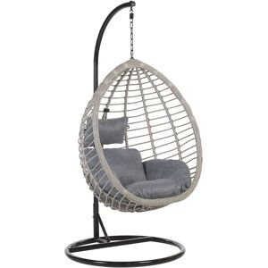 Beliani - Boho Grey Rattan Hanging Chair with Base Indoor-Outdoor Wicker Egg Shape Tollo Beliani - Boho Grey Rattan Hanging Chair with Base Indoor-Outdoor Wicker Egg Shape Tollo