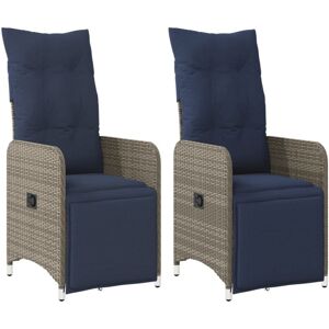 Reclining Garden Chairs 2 pcs with Cushions Grey Poly Rattan vidaXL Reclining Garden Chairs 2 pcs with Cushions Grey Poly Rattan vidaXL