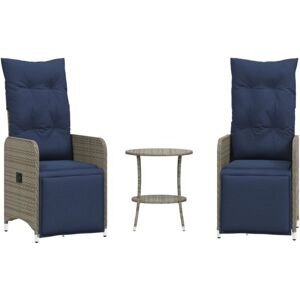 Vidaxl - Reclining Garden Chairs 2 pcs with Table Grey Poly Rattan Vidaxl - Reclining Garden Chairs 2 pcs with Table Grey Poly Rattan