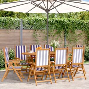 Vidaxl - Reclining Garden Chairs 8 pcs Blue and White Fabric and Solid Wood Vidaxl - Reclining Garden Chairs 8 pcs Blue and White Fabric and Solid Wood