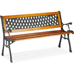 Relaxdays 2-Seater Garden Bench, Decorative Backrest, Cast Iron, Wood, Park Bench, HxWxD 73 x 125 x 52 cm, Natural Relaxdays 2-Seater Garden Bench, Decorative Backrest, Cast Iron, Wood, Park Bench, HxWxD 73 x 125 x 52 cm, Natural