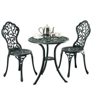 Relaxdays 3-Piece Garden Furniture Set, Table & 2 Chairs, Cast Aluminium, Balcony Set with Leaf Design, Green Relaxdays 3-Piece Garden Furniture Set, Table & 2 Chairs, Cast Aluminium, Balcony Set with Leaf Design, Green