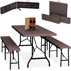 Relaxdays Folding Garden Furniture Set of 3, Garden Table & Beer Benches, Parties, Camping, HWD: 73 x 180 x 74 cm, Brown Relaxdays Folding Garden Furniture Set of 3, Garden Table & Beer Benches, Parties, Camping, HWD: 73 x 180 x 74 cm, Brown