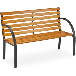 Relaxdays - garden bench, 2 seater, hardwood slats & steel frame, outdoor park bench, 122x60x84 cm (LxWxH), natural finish Relaxdays - garden bench, 2 seater, hardwood slats & steel frame, outdoor park bench, 122x60x84 cm (LxWxH), natural finish