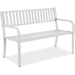 Relaxdays 2-Seater Garden Bench, HxWxD: 82 x 127.5 x 59.5 cm, Steel, for Garden, Terrace, Balcony, Park, White Relaxdays 2-Seater Garden Bench, HxWxD: 82 x 127.5 x 59.5 cm, Steel, for Garden, Terrace, Balcony, Park, White