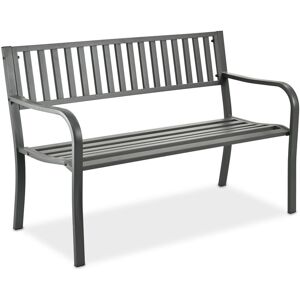 Relaxdays garden bench, 2-seater, HxWxD: 82 x 127.5 x 59.5 cm, steel, bench for garden, terrace, balcony, park, grey Relaxdays garden bench, 2-seater, HxWxD: 82 x 127.5 x 59.5 cm, steel, bench for garden, terrace, balcony, park, grey