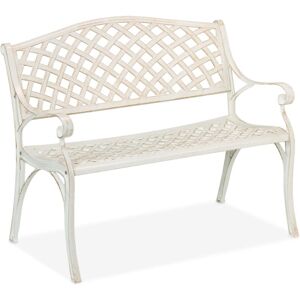 Relaxdays - Garden Bench, 2-Seater, Balcony & Patio, Cast Aluminium, 83x103x64 cm, Antique, Outdoor Furniture, White/Gold Relaxdays - Garden Bench, 2-Seater, Balcony & Patio, Cast Aluminium, 83x103x64 cm, Antique, Outdoor Furniture, White/Gold
