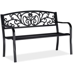 Relaxdays Garden Bench, Comfortable 2 Seater, Vintage Ornaments, For Patio, Balcony, etc, HWD 86.5 x 127 x 60 cm, Black Relaxdays Garden Bench, Comfortable 2 Seater, Vintage Ornaments, For Patio, Balcony, etc, HWD 86.5 x 127 x 60 cm, Black