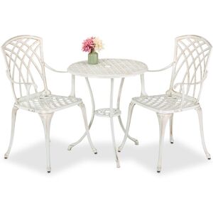 Relaxdays Garden Bistro Set, 3-Piece, Table & 2 Chairs, Antique Design, Patio Furniture, Outdoor Dining, White/Bronze Relaxdays Garden Bistro Set, 3-Piece, Table & 2 Chairs, Antique Design, Patio Furniture, Outdoor Dining, White/Bronze