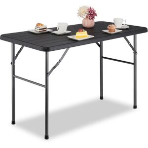 Relaxdays - Garden Table, Wood Look, Angular, HxWxD: 74 x 118 x 60 cm, Plastic, Metal, Folding Patio Table, Black Relaxdays - Garden Table, Wood Look, Angular, HxWxD: 74 x 118 x 60 cm, Plastic, Metal, Folding Patio Table, Black