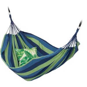 Relaxdays Hammock Cotton, WxD: 150 x 190 cm, with Fastening Kit, up to 300 kg, Portable, Bar Suspender, Blue and Green Relaxdays Hammock Cotton, WxD: 150 x 190 cm, with Fastening Kit, up to 300 kg, Portable, Bar Suspender, Blue and Green