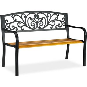 Relaxdays - Garden Bench, Comfortable 2-Seater, Balcony, Terrace, Stable, Steel & Wood, hwd: 86.5 x 127 x 59 cm, Black Relaxdays - Garden Bench, Comfortable 2-Seater, Balcony, Terrace, Stable, Steel & Wood, hwd: 86.5 x 127 x 59 cm, Black