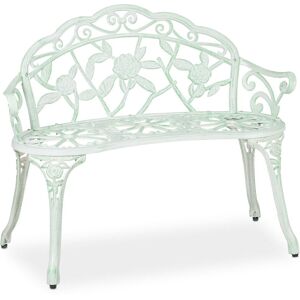 Relaxdays - Garden Bench, 2 Seater, Ornamental, Terrace, Balcony, Cast Aluminium, Antique Look, 78x98x55.5 cm, White/Green Relaxdays - Garden Bench, 2 Seater, Ornamental, Terrace, Balcony, Cast Aluminium, Antique Look, 78x98x55.5 cm, White/Green