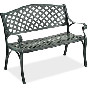 Relaxdays patio bench, 2-seater, HxWxD: 82 x 102 x 60 cm, cast aluminium, antique style, garden, balcony, black/green Relaxdays patio bench, 2-seater, HxWxD: 82 x 102 x 60 cm, cast aluminium, antique style, garden, balcony, black/green
