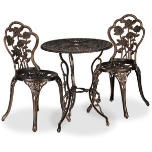 Garden Furniture Set, 3 Pieces, Round Table, 2 Chairs, Antique Metal Design, Cast Aluminium, Black/Bronze - Relaxdays Garden Furniture Set, 3 Pieces, Round Table, 2 Chairs, Antique Metal Design, Cast Aluminium, Black/Bronze - Relaxdays