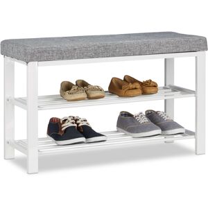 Relaxdays - Shoe Storage Bench, Fabric Cover, Comfortable Seat Pad, 2 Tiers for Shoes, Metal, hwd: 50x81x32 cm, Grey Relaxdays - Shoe Storage Bench, Fabric Cover, Comfortable Seat Pad, 2 Tiers for Shoes, Metal, hwd: 50x81x32 cm, Grey