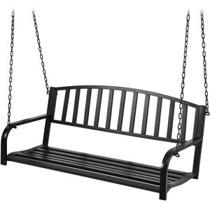 Relaxdays swing bench, 2-seater, steel, cast iron, HxWxD: 197 x 133 x 58 cm, outdoor hanging bench, garden swing, black Relaxdays swing bench, 2-seater, steel, cast iron, HxWxD: 197 x 133 x 58 cm, outdoor hanging bench, garden swing, black