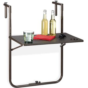Relaxdays Folding Balcony Table, Hang on Railings, 3 Height Settings, Rattan Effect Tabletop, WxD: 59.5 x 36 cm, Brown Relaxdays Folding Balcony Table, Hang on Railings, 3 Height Settings, Rattan Effect Tabletop, WxD: 59.5 x 36 cm, Brown