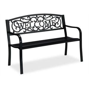 Relaxdays - welcome garden bench, 2 seater, sturdy, weatherproof outdoor seating, patio seating, black Relaxdays - welcome garden bench, 2 seater, sturdy, weatherproof outdoor seating, patio seating, black