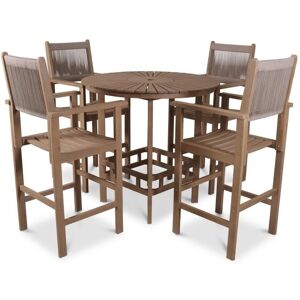 Royalcraft Roma Table with 4 Seater Rope Armchairs Bar Set - Acacia Hardwood - Light Teak Royalcraft Roma Table with 4 Seater Rope Armchairs Bar Set - Acacia Hardwood - Light Teak