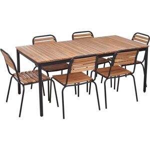 BELIANI Garden Dining Set 6 Seater VALLESE Acacia Wood Brown BELIANI Garden Dining Set 6 Seater VALLESE Acacia Wood Brown