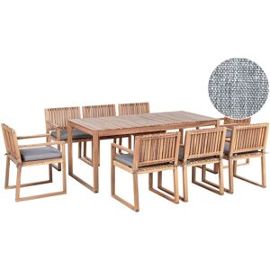BELIANI Garden Dining Set 8 Seater SASSARI PREMIUM with Cushions Certified Acacia Wood Grey Melange BELIANI Garden Dining Set 8 Seater SASSARI PREMIUM with Cushions Certified Acacia Wood Grey Melange