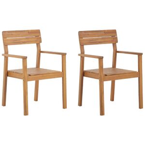 Beliani Set of 2 Garden Chairs Light Acacia Wood Outdoor with Armrests Rustic Style Material:Acacia Wood Size:56x88x60