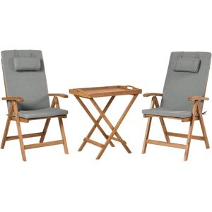 Beliani - Rustic Garden Bistro Set Acacia Wood Table 2 Chairs Folding Grey Melange Cushions Java Premium Beliani - Rustic Garden Bistro Set Acacia Wood Table 2 Chairs Folding Grey Melange Cushions Java Premium