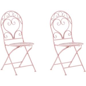 BELIANI Outdoor Set of 2 Chairs Pink Metal Scrollwork Backrest Albinia - Pink