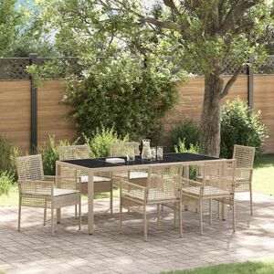 VIDAXL Garden Dining Set 7 pcs Beige Poly Rattan - Garden Dining Set VIDAXL Garden Dining Set 7 pcs Beige Poly Rattan - Garden Dining Set